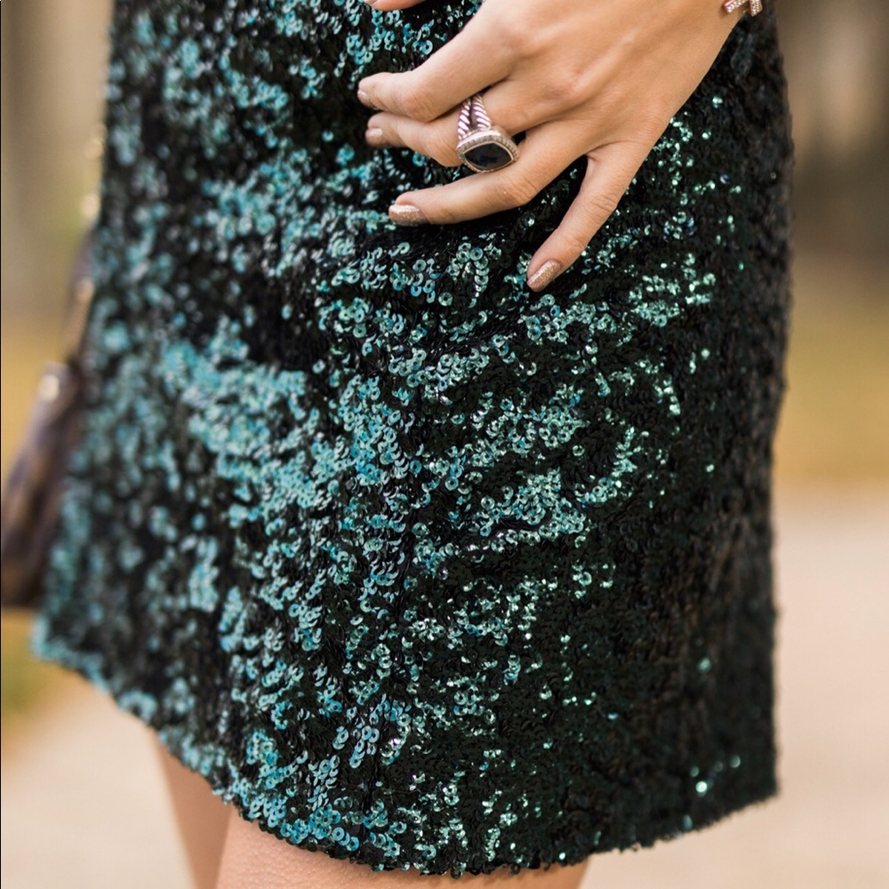 Sequin Midi Skirt (Emerald Green)